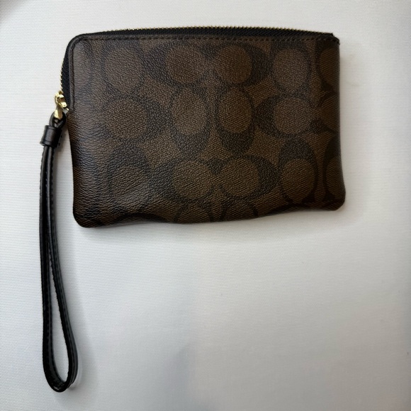 Coach Signature Brown and Black Wristlet - Picture 2 of 2